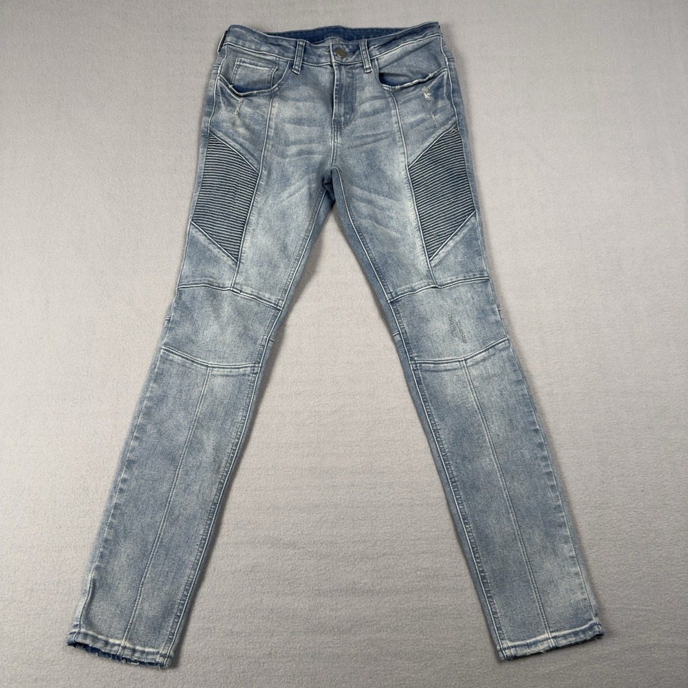 Men's Pacsun Stacked Skinny Jeans 28X30 (29x29 Fit) Moto Biker Light Distressed